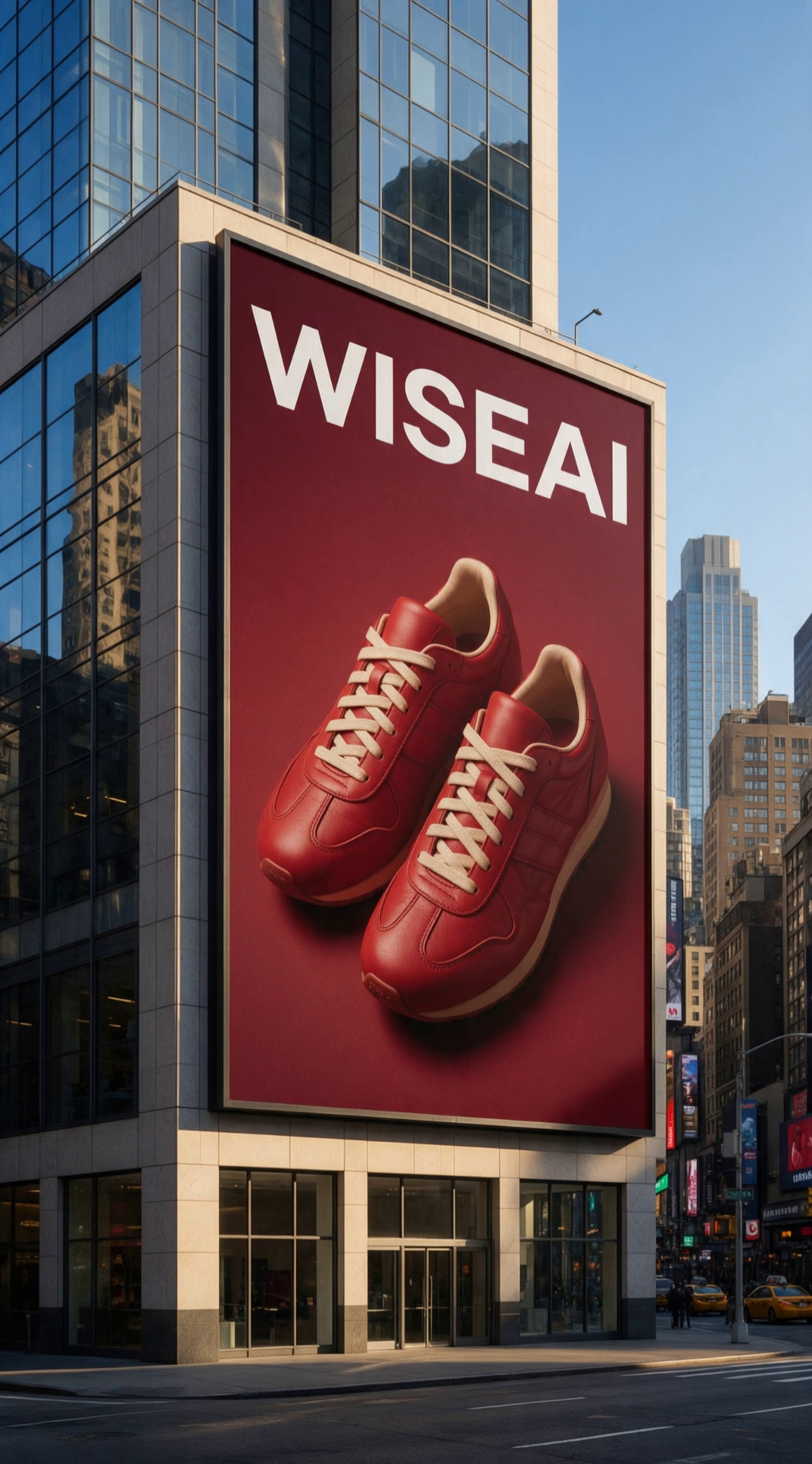 Настоящий финальный кадр собственного Kling-ролика на 5,96 секунде: WISEAI и обе красные кроссовки